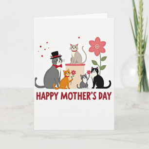 Cartão do Dia das Mães com Gatos Ilustrados