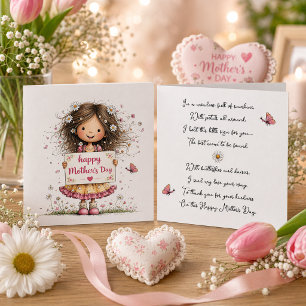 Cartão do Dia das Mães com Ilustração Infantil