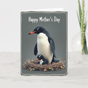 Cartão do Dia das Mães com Ninho de Pinguim