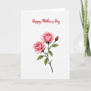 Cartão do Dia das Mães com Rosa em Aquarela