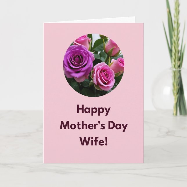 Cartão do Dia das Mães com Rosas Magenta (Frente)
