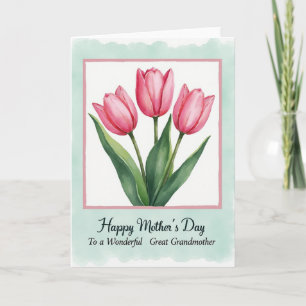 Cartão do Dia das Mães com Tulipa em Aquarela