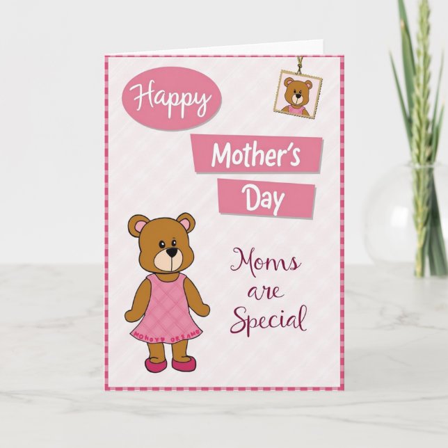 Cartão do Dia das Mães com Urso de Pelúcia (Frente)