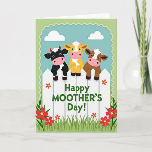 Cartão do Dia das Mães com Vacas Amigáveis