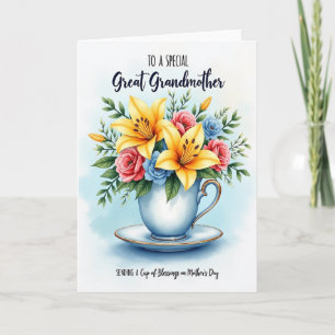 Cartão do Dia das Mães com Xícara de Chá Floral Do