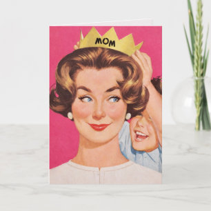 Cartão do Dia das Mães Coroa da Mãe Vintage Retro