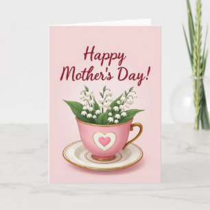 Cartão do Dia das Mães da Xícara de Chá Rosa