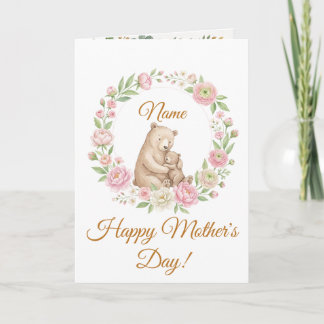 Cartão do Dia das Mães de Aguarela Urso Mãe e Bebê