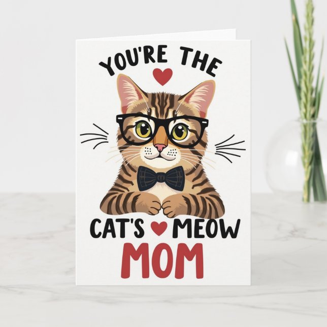 Cartão do Dia das Mães de Gato de Óculos (Frente)