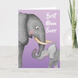 Cartão do Dia das Mães de mãe e bebê elefante fofo