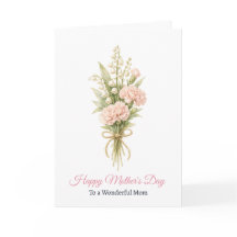 Cartão do Dia das Mães de Peônia Rosa em Aquarela 