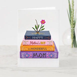 Cartão do Dia das Mães de Pilha de Livros Colorido