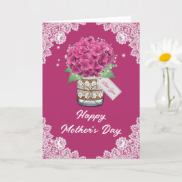 Cartão do Dia das Mães de Renda Floral Rosa Rústic