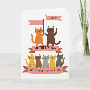 Cartão do Dia das Mães do Gato Acenando