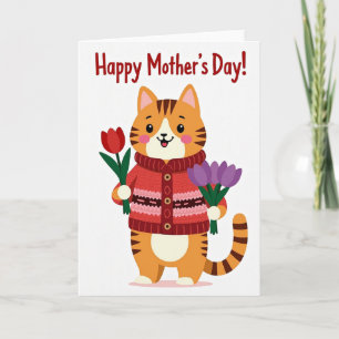 Cartão do Dia das Mães do Gato Laranja Fofo