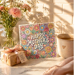 Cartão do Dia das Mães Doodle Floral Pastel Fofo