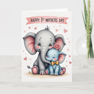 Cartão do Dia das Mães Elefante Amoroso
