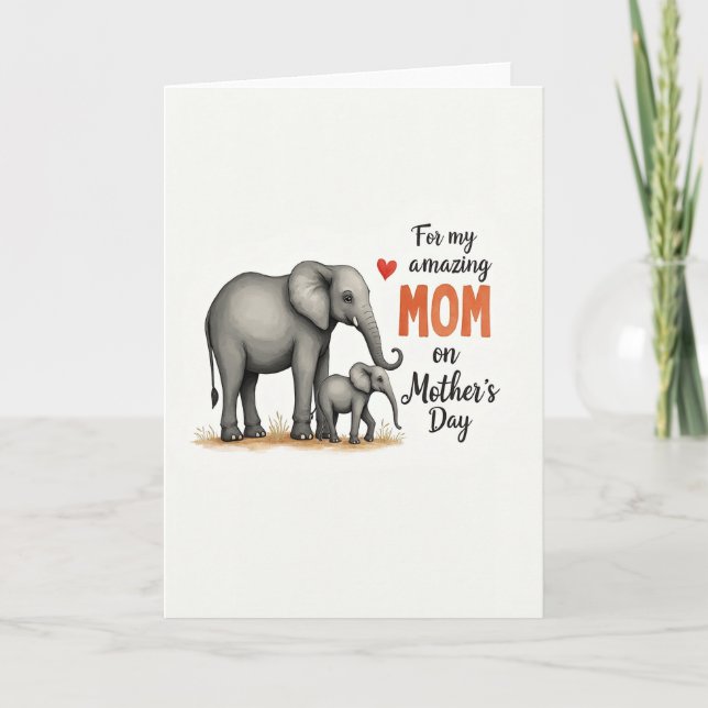 Cartão do Dia das Mães Elefante Mãe (Frente)