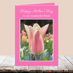 Cartão do Dia das Mães Elegante Floral Tulipa Rosa