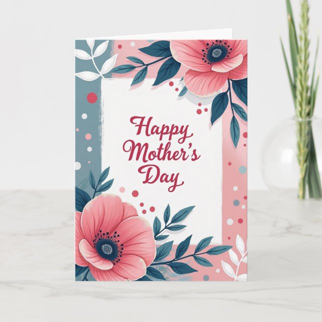 Cartão do Dia das Mães em Rosa e Turquesa (Frente)