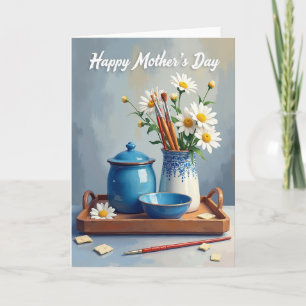Cartão do Dia das Mães Feliz com Floral Azul Celes