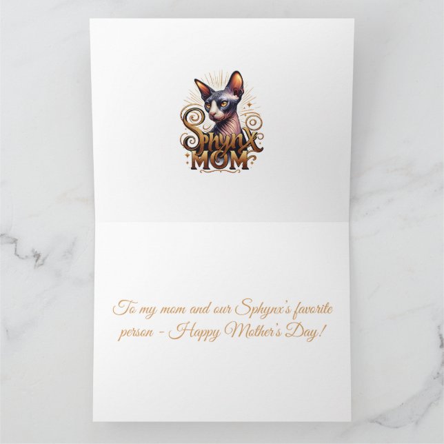 Cartão do Dia das Mães Feliz da Mamãe Gato Sphynx  (Interior)