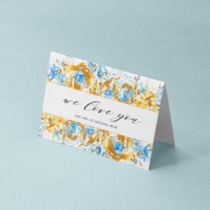 cartão do dia das mães floral azul dourado feliz