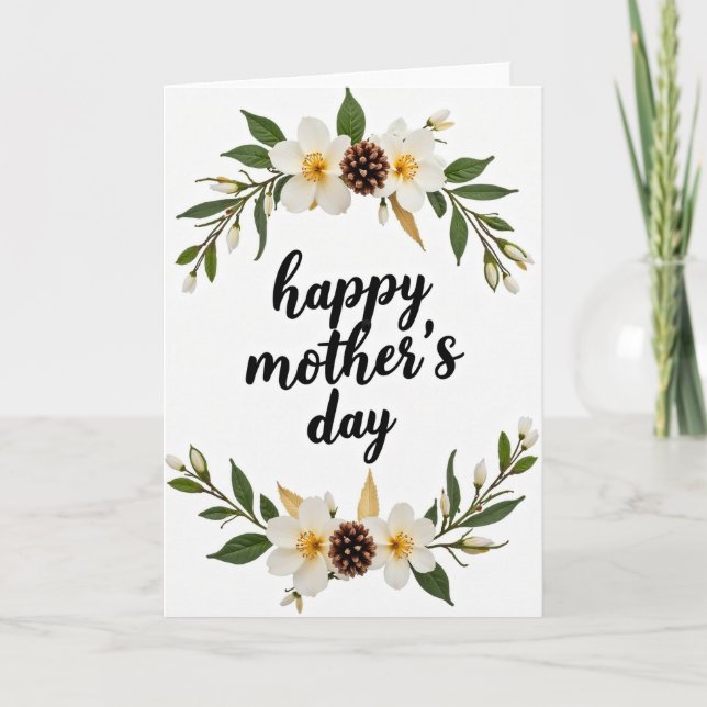 Cartão do Dia das Mães Floral Branco (Frente)