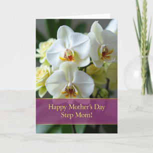 Cartão do Dia das Mães Floral Branco Elegante