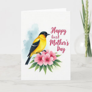 Cartão do Dia das Mães Floral de Pássaro