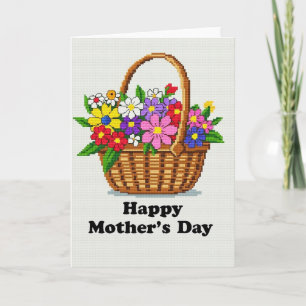 Cartão do Dia das Mães Floral Pixel