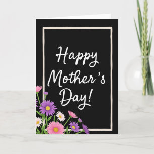 Cartão do Dia das Mães Floral Preto