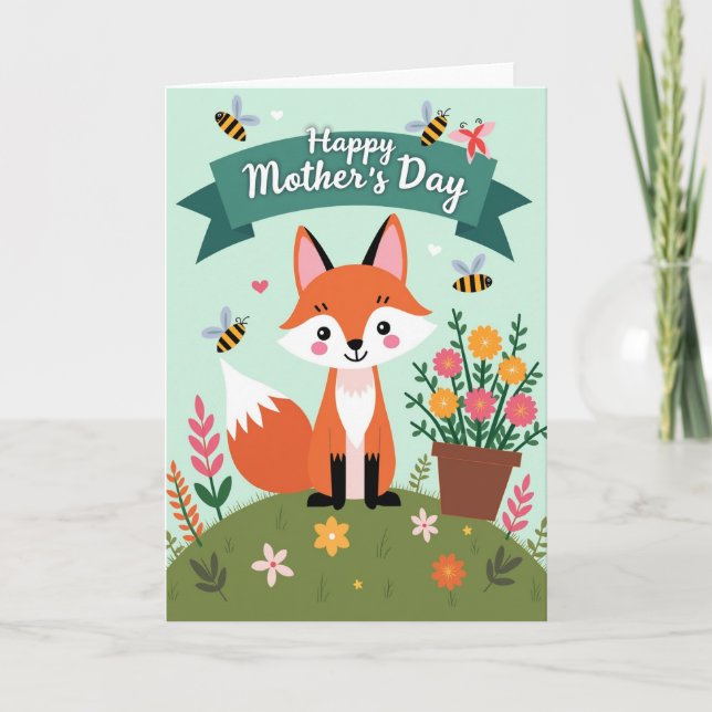 Cartão do Dia das Mães Fox Floral (Frente)
