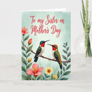 Cartão do Dia das Mães para Irmã com Pássaros Joia