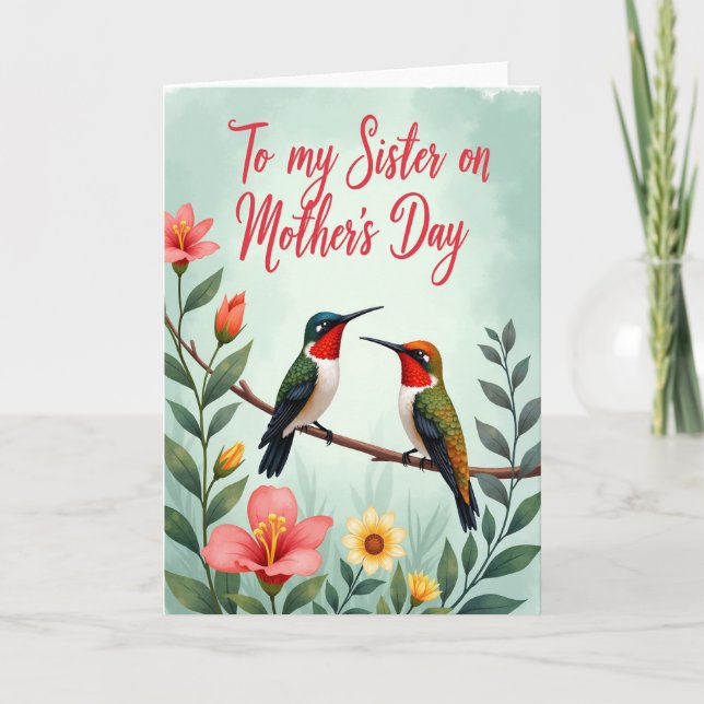 Cartão do Dia das Mães para Irmã com Pássaros Joia (Frente)