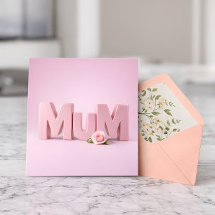 Cartão do Dia das Mães Rosa Minimalista MuM   3D E