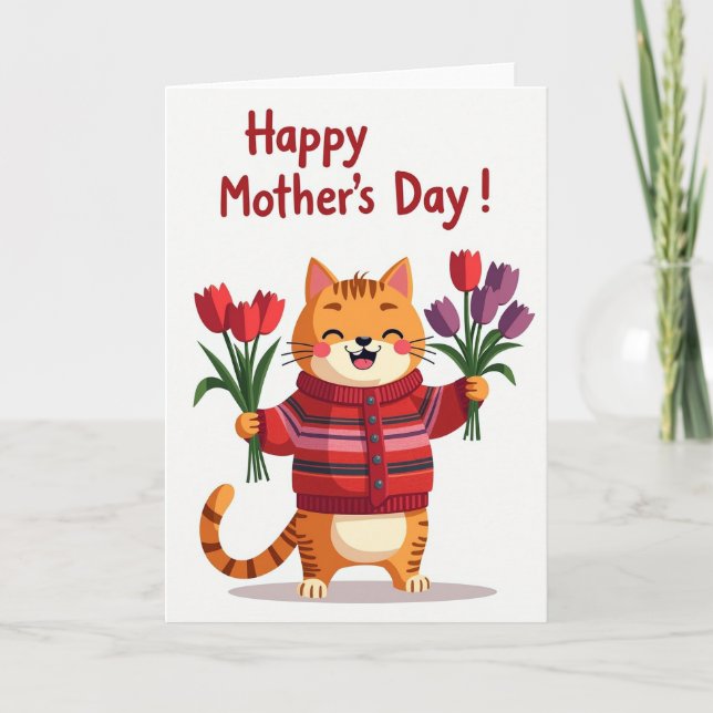 Cartão do Dia das Mães Tulipa Felina (Frente)