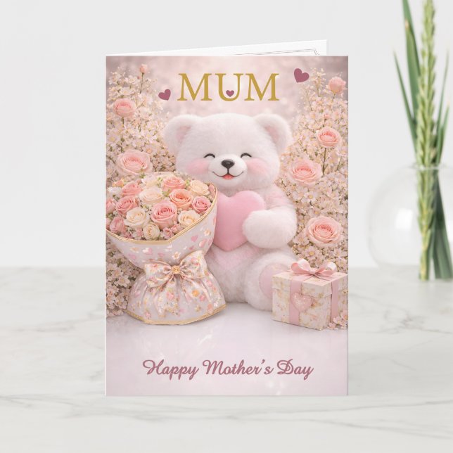 Cartão do Dia das Mães Urso Teddy Fofo (Frente)