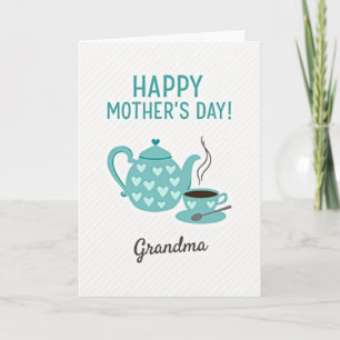 Cartão do Dia das Mães Verde Azulado Feliz