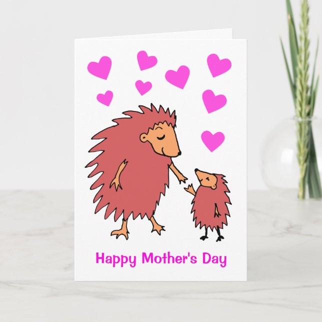 Cartão do Dia das Mãesouriço-Cacheiro Mãe e Filho  (Frente)