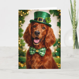 Cartão do Dia de São Patrício com Setter Irlandês,