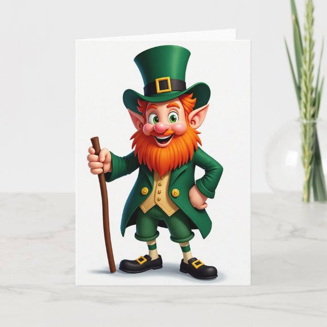 Cartão do Dia Divertido do Leprechaun Sortudo (Frente)