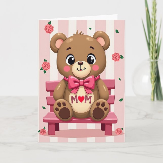 Cartão do Dia do Amor de Mãe com Abraço de Urso (Frente)