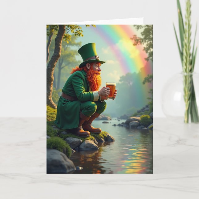 Cartão do Dia do Arco-íris do Leprechaun Sortudo (Frente)