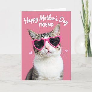 Cartão do Dia do Gato com Óculos de Coração