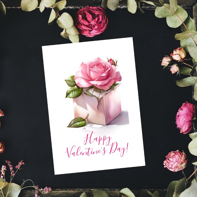 Cartão do Dia dos Namorados com Rosa Rosa em uma c (Criador carregado)