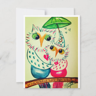 Cartão do dia dos namorados, corujas aquarela