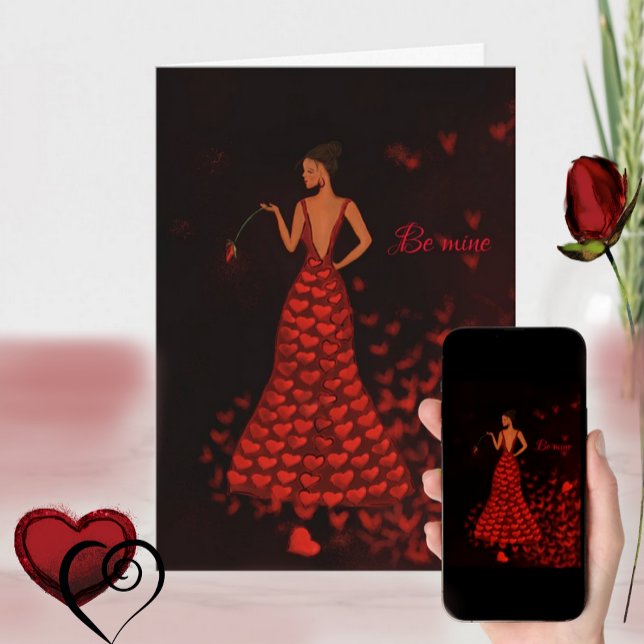 Cartão do Dia dos Namorados da Mulher no Vestido V ( Woman in Red Dress Valentine's Day Card )