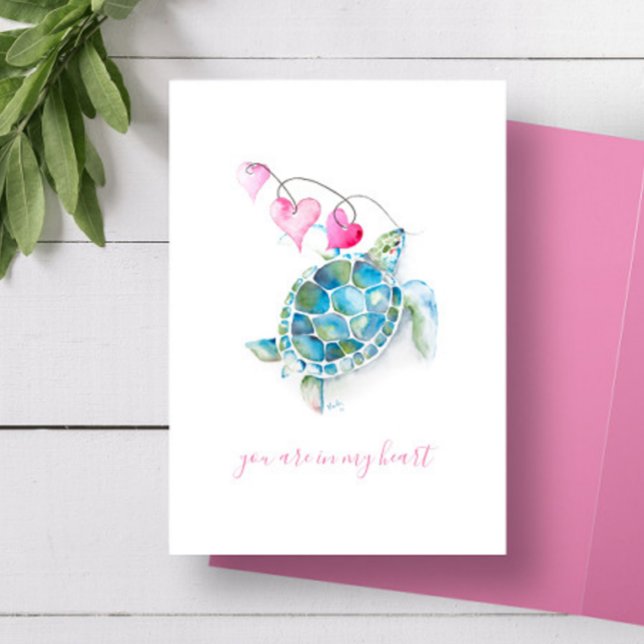 Cartão do Dia dos Namorados da Tartaruga Marinha (Valentine's Day cards feature sea turtle watercolor art by Victoria Grigaliunas of Do Tell A Belle )