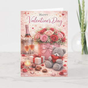 Cartão do Dia dos Namorados - Urso e Rosas Românti